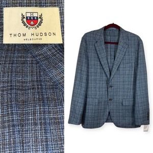 Thom Hudson Blue Plaid Italian Linen Silk & Wool Men's Sport Coat Jacket 40R